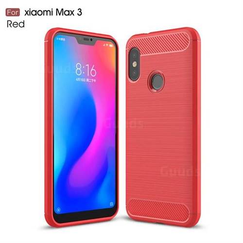 Luxury Carbon Fiber Brushed Wire Drawing Silicone TPU Back Cover for Xiaomi Mi Max 3 - Red