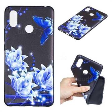 Blue Butterfly 3D Embossed Relief Black TPU Cell Phone Back Cover for Xiaomi Mi Max 3