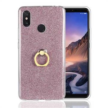 Luxury Soft TPU Glitter Back Ring Cover with 360 Rotate Finger Holder Buckle for Xiaomi Mi Max 3 - Pink