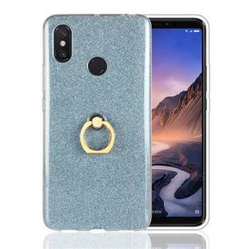Luxury Soft TPU Glitter Back Ring Cover with 360 Rotate Finger Holder Buckle for Xiaomi Mi Max 3 - Blue