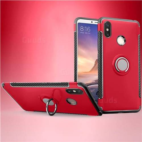 Armor Anti Drop Carbon PC + Silicon Invisible Ring Holder Phone Case for Xiaomi Mi Max 3 - Red