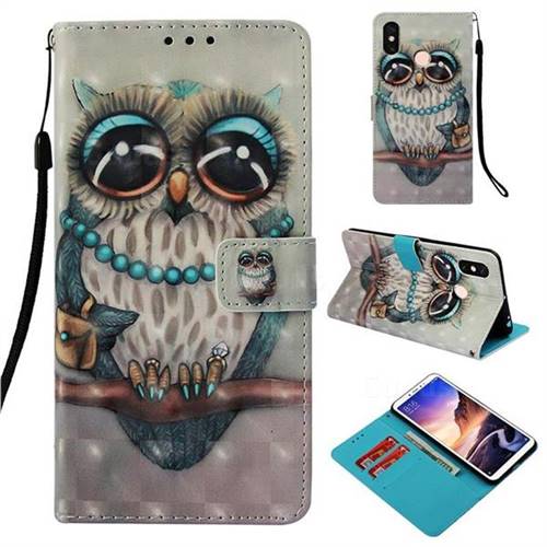 Sweet Gray Owl 3D Painted Leather Wallet Case for Xiaomi Mi Max 3