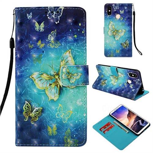 Gold Butterfly 3D Painted Leather Wallet Case for Xiaomi Mi Max 3