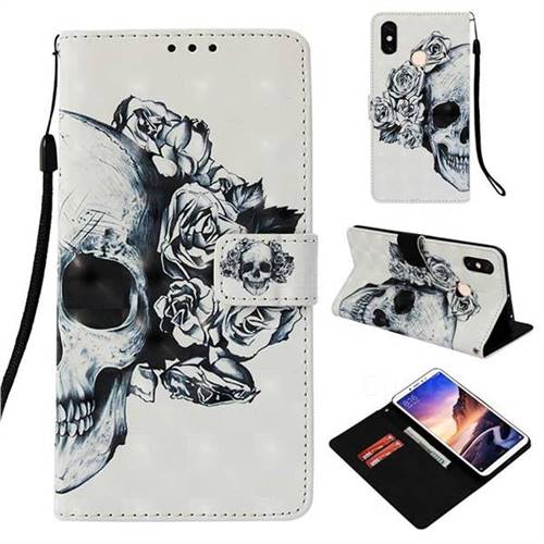 Skull Flower 3D Painted Leather Wallet Case for Xiaomi Mi Max 3