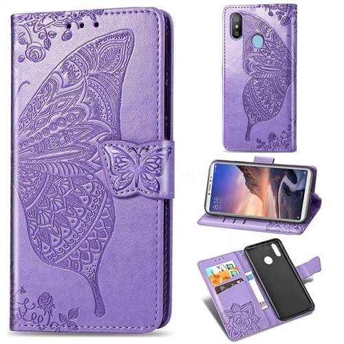 Embossing Mandala Flower Butterfly Leather Wallet Case for Xiaomi Mi Max 3 - Light Purple