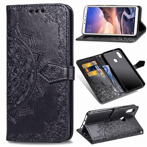 Embossing Imprint Mandala Flower Leather Wallet Case for Xiaomi Mi Max 3 - Black