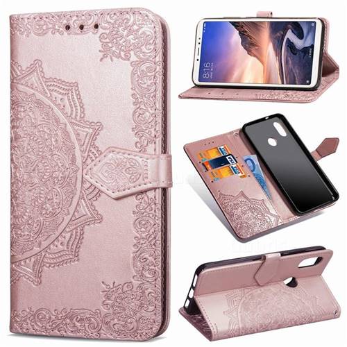 Embossing Imprint Mandala Flower Leather Wallet Case for Xiaomi Mi Max 3 - Rose Gold