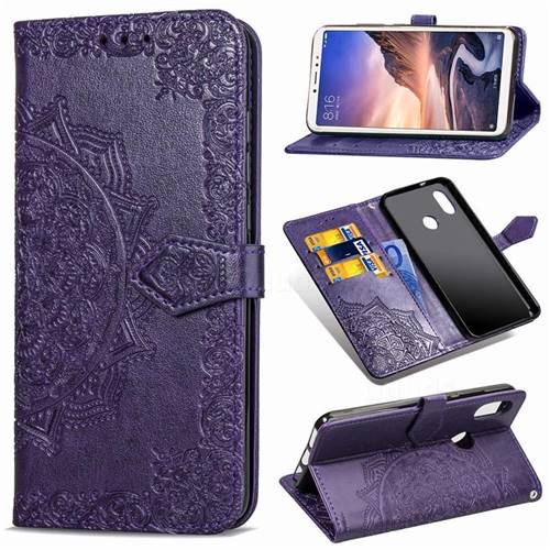 Embossing Imprint Mandala Flower Leather Wallet Case for Xiaomi Mi Max 3 - Purple