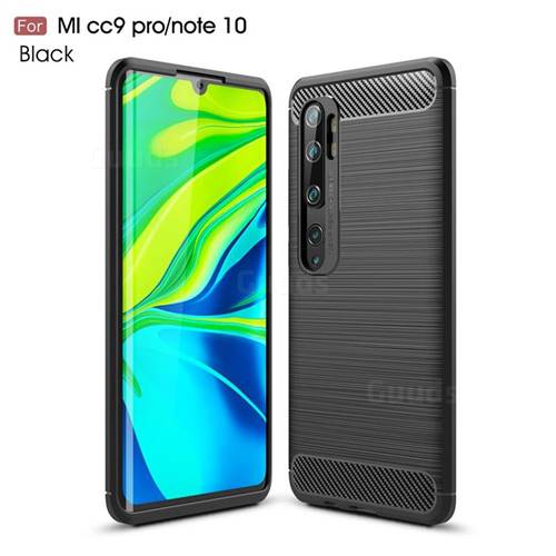 Luxury Carbon Fiber Brushed Wire Drawing Silicone TPU Back Cover for Xiaomi Mi Note 10 / Note 10 Pro / CC9 Pro - Black