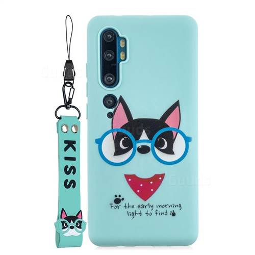 Green Glasses Dog Soft Kiss Candy Hand Strap Silicone Case for Xiaomi Mi Note 10 / Note 10 Pro / CC9 Pro