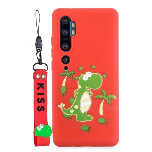 Red Dinosaur Soft Kiss Candy Hand Strap Silicone Case for Xiaomi Mi Note 10 / Note 10 Pro / CC9 Pro