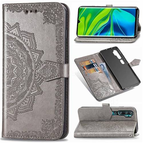 Embossing Imprint Mandala Flower Leather Wallet Case for Xiaomi Mi Note 10 / Note 10 Pro / CC9 Pro - Gray