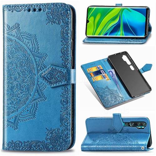 Embossing Imprint Mandala Flower Leather Wallet Case for Xiaomi Mi Note 10 / Note 10 Pro / CC9 Pro - Blue