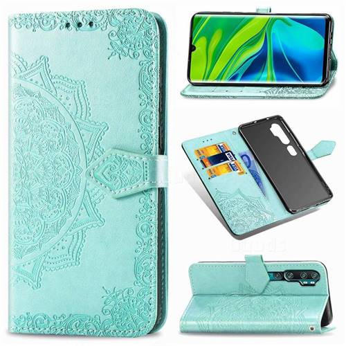 Embossing Imprint Mandala Flower Leather Wallet Case for Xiaomi Mi Note 10 / Note 10 Pro / CC9 Pro - Green