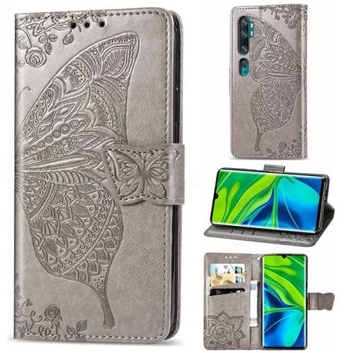 Embossing Mandala Flower Butterfly Leather Wallet Case for Xiaomi Mi Note 10 / Note 10 Pro / CC9 Pro - Gray