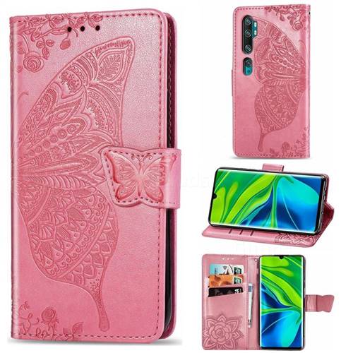 Embossing Mandala Flower Butterfly Leather Wallet Case for Xiaomi Mi Note 10 / Note 10 Pro / CC9 Pro - Pink