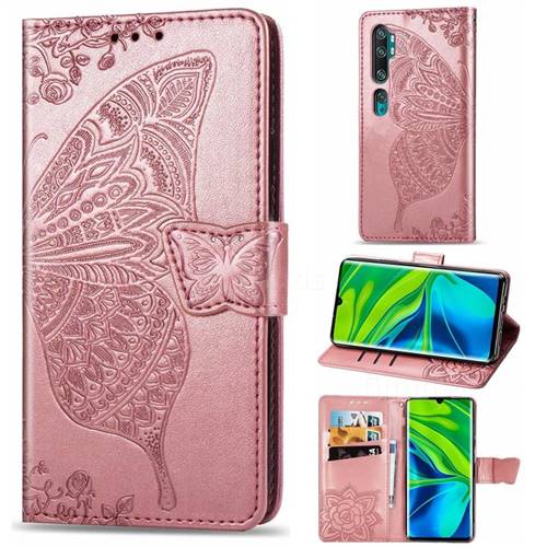 Embossing Mandala Flower Butterfly Leather Wallet Case for Xiaomi Mi Note 10 / Note 10 Pro / CC9 Pro - Rose Gold