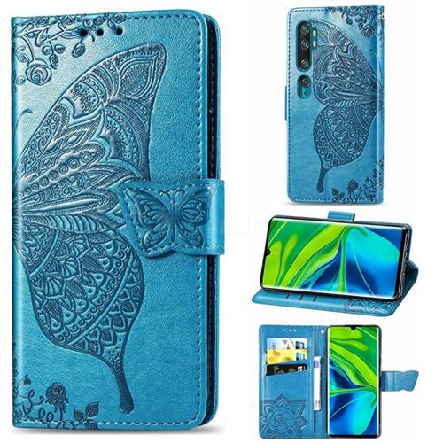 Embossing Mandala Flower Butterfly Leather Wallet Case for Xiaomi Mi Note 10 / Note 10 Pro / CC9 Pro - Blue