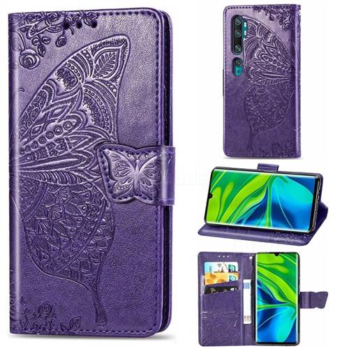 Embossing Mandala Flower Butterfly Leather Wallet Case for Xiaomi Mi Note 10 / Note 10 Pro / CC9 Pro - Dark Purple