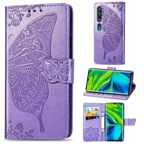 Embossing Mandala Flower Butterfly Leather Wallet Case for Xiaomi Mi Note 10 / Note 10 Pro / CC9 Pro - Light Purple