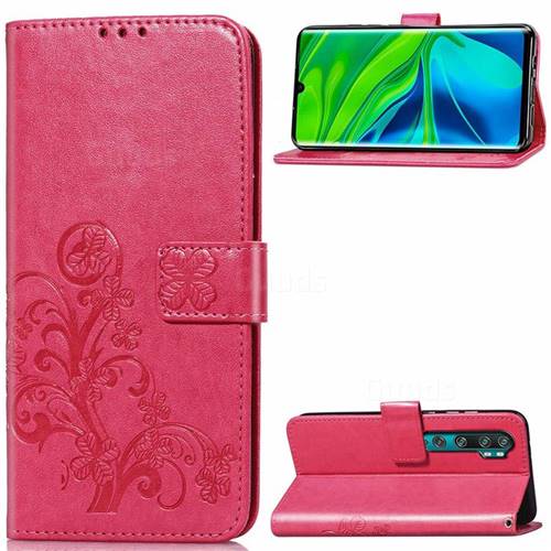Embossing Imprint Four-Leaf Clover Leather Wallet Case for Xiaomi Mi Note 10 / Note 10 Pro / CC9 Pro - Rose