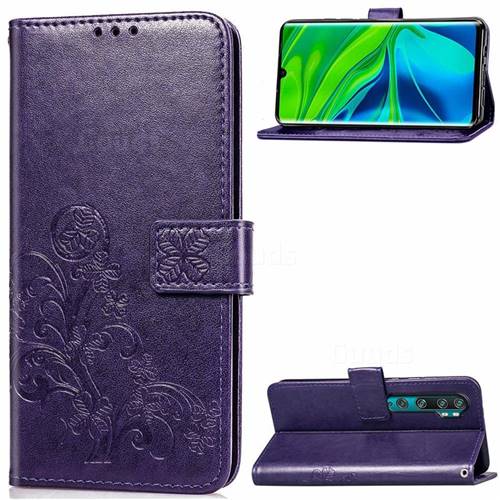 Embossing Imprint Four-Leaf Clover Leather Wallet Case for Xiaomi Mi Note 10 / Note 10 Pro / CC9 Pro - Purple