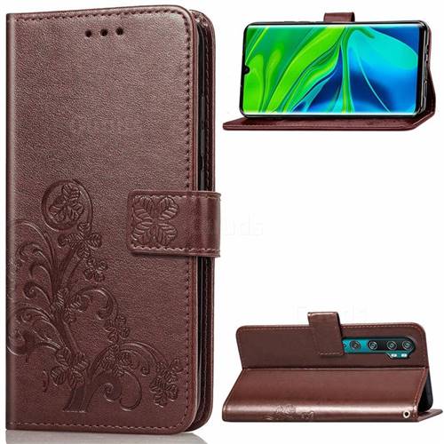 Embossing Imprint Four-Leaf Clover Leather Wallet Case for Xiaomi Mi Note 10 / Note 10 Pro / CC9 Pro - Brown