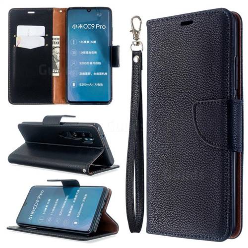 Classic Luxury Litchi Leather Phone Wallet Case for Xiaomi Mi Note 10 / Note 10 Pro / CC9 Pro - Black