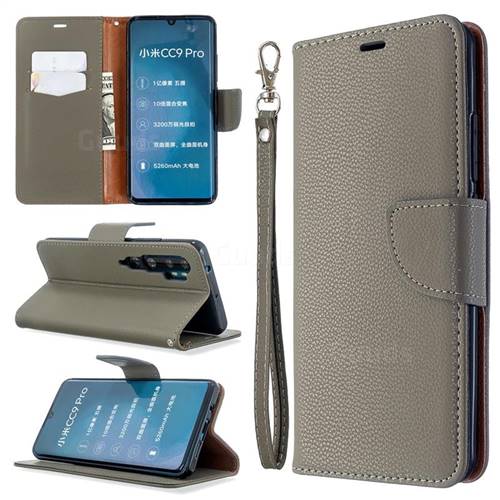 Classic Luxury Litchi Leather Phone Wallet Case for Xiaomi Mi Note 10 / Note 10 Pro / CC9 Pro - Gray