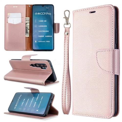 Classic Luxury Litchi Leather Phone Wallet Case for Xiaomi Mi Note 10 / Note 10 Pro / CC9 Pro - Golden