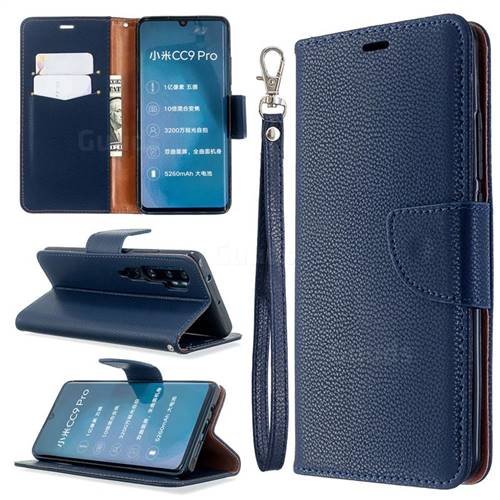 Classic Luxury Litchi Leather Phone Wallet Case for Xiaomi Mi Note 10 / Note 10 Pro / CC9 Pro - Blue