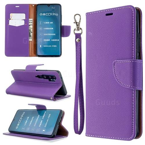 Classic Luxury Litchi Leather Phone Wallet Case for Xiaomi Mi Note 10 / Note 10 Pro / CC9 Pro - Purple