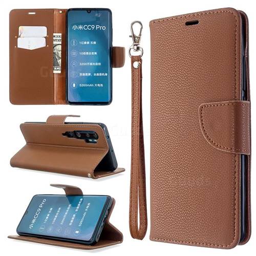 Classic Luxury Litchi Leather Phone Wallet Case for Xiaomi Mi Note 10 / Note 10 Pro / CC9 Pro - Brown