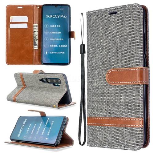 Jeans Cowboy Denim Leather Wallet Case for Xiaomi Mi Note 10 / Note 10 Pro / CC9 Pro - Gray