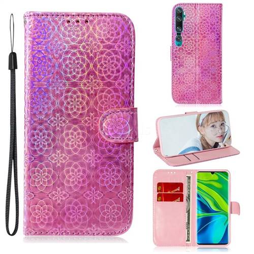 Laser Circle Shining Leather Wallet Phone Case for Xiaomi Mi Note 10 / Note 10 Pro / CC9 Pro - Pink