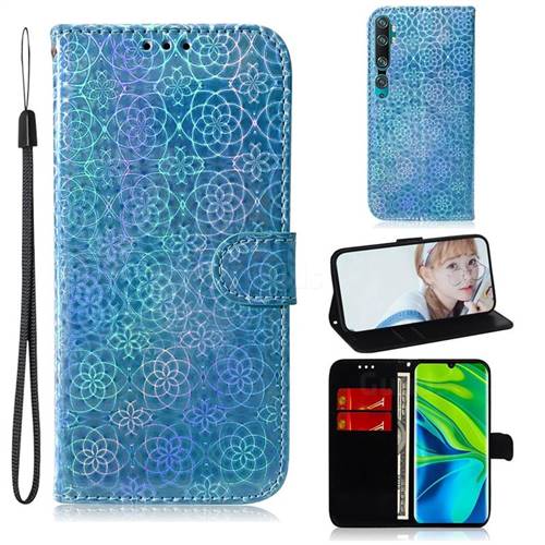 Laser Circle Shining Leather Wallet Phone Case for Xiaomi Mi Note 10 / Note 10 Pro / CC9 Pro - Blue