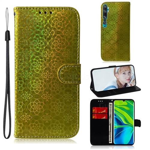 Laser Circle Shining Leather Wallet Phone Case for Xiaomi Mi Note 10 / Note 10 Pro / CC9 Pro - Golden