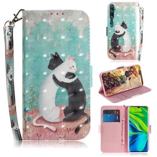 Black and White Cat 3D Painted Leather Wallet Phone Case for Xiaomi Mi Note 10 / Note 10 Pro / CC9 Pro
