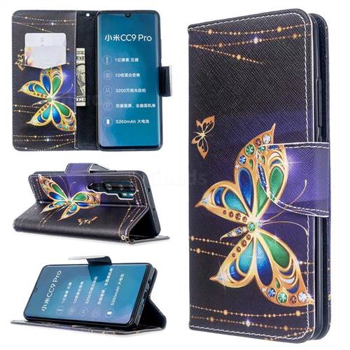 Golden Shining Butterfly Leather Wallet Case for Xiaomi Mi Note 10 / Note 10 Pro / CC9 Pro