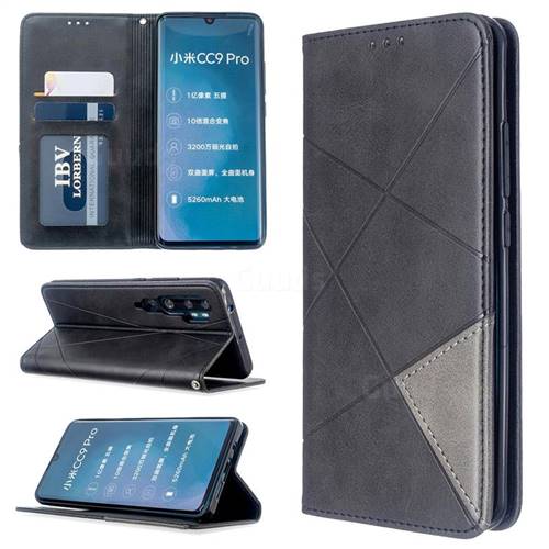 Prismatic Slim Magnetic Sucking Stitching Wallet Flip Cover for Xiaomi Mi Note 10 / Note 10 Pro / CC9 Pro - Black