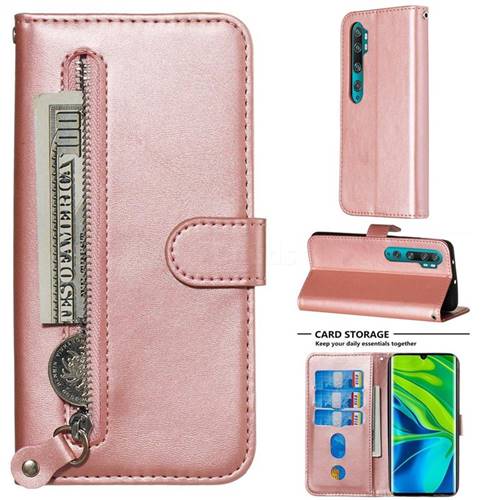 Retro Luxury Zipper Leather Phone Wallet Case for Xiaomi Mi Note 10 / Note 10 Pro / CC9 Pro - Pink