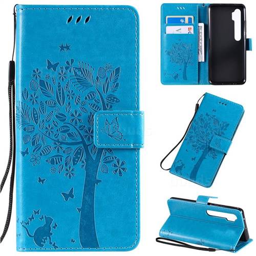 Embossing Butterfly Tree Leather Wallet Case for Xiaomi Mi Note 10 / Note 10 Pro / CC9 Pro - Blue