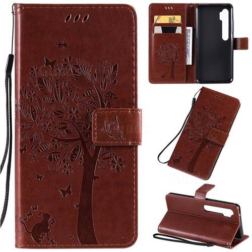 Embossing Butterfly Tree Leather Wallet Case for Xiaomi Mi Note 10 / Note 10 Pro / CC9 Pro - Coffee