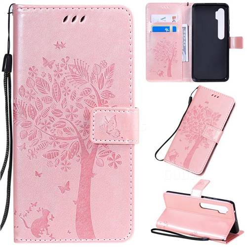 Embossing Butterfly Tree Leather Wallet Case for Xiaomi Mi Note 10 / Note 10 Pro / CC9 Pro - Rose Pink