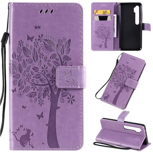 Embossing Butterfly Tree Leather Wallet Case for Xiaomi Mi Note 10 / Note 10 Pro / CC9 Pro - Violet