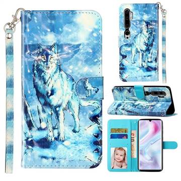 Snow Wolf 3D Leather Phone Holster Wallet Case for Xiaomi Mi Note 10 / Note 10 Pro / CC9 Pro