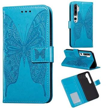 Intricate Embossing Vivid Butterfly Leather Wallet Case for Xiaomi Mi Note 10 / Note 10 Pro / CC9 Pro - Blue