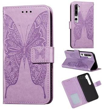 Intricate Embossing Vivid Butterfly Leather Wallet Case for Xiaomi Mi Note 10 / Note 10 Pro / CC9 Pro - Purple