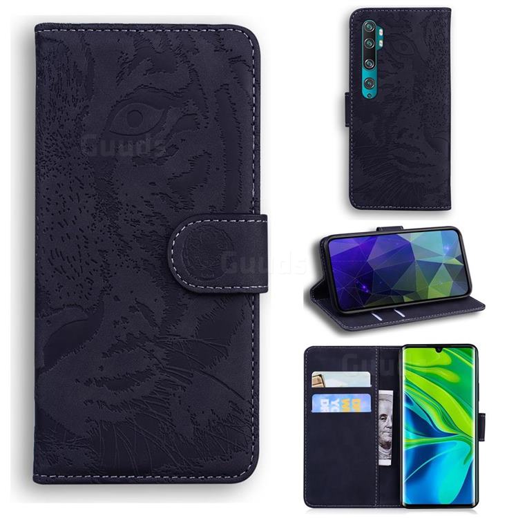 Intricate Embossing Tiger Face Leather Wallet Case for Xiaomi Mi Note 10 / Note 10 Pro / CC9 Pro - Black