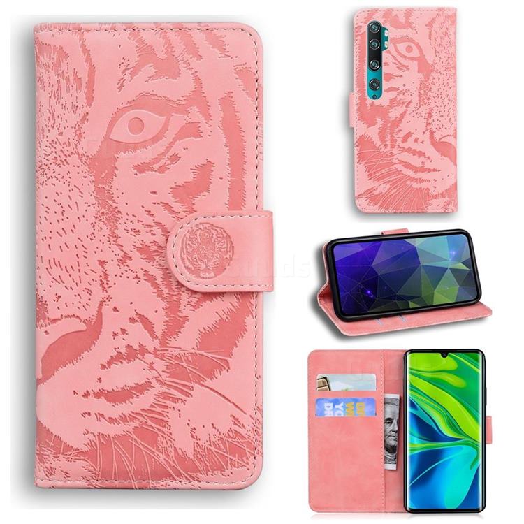 Intricate Embossing Tiger Face Leather Wallet Case for Xiaomi Mi Note 10 / Note 10 Pro / CC9 Pro - Pink